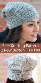 Free Hat Knitting Pattern 2 Row Repeat Button Flap Hat Knitting Patterns Free Hats Hat Knitting Patterns Knitted Hats