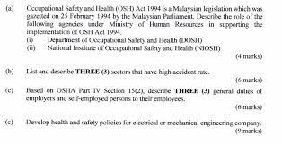 Niosh library lot 1, jalan 15/1, seksyen 15, 43650 bandar baru bangi, selangor. Occupational Safety And Health Osh Act 1994 Is A Chegg Com