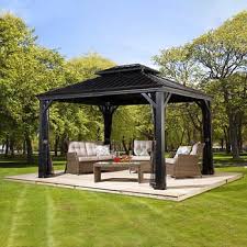 Dijon outdoor day bed with canopy. Messina Galvanized Steel Roof Sun Shelter In Dark Gray Costco