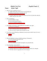 Study Guide Questions & Vocabulary – Othello Act I What