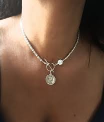 Silver Toggle Necklace Silver Coin Necklace Sterling Etsy Silver Toggle Necklace Silver Coin Necklace Toggle Necklace