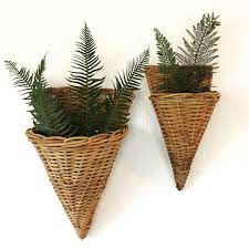 woven rattan wall baskets metal lined hanging cone planters boho basket decor set of 2 on replacement plastic hangers for