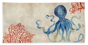 Cast iron octopus hand towel holder 11. Indigo Ocean Octopus Floating Amid Red Fan Coral Hand Towel For Sale By Audrey Jeanne Roberts