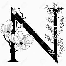 Download Vector Hand Drawn Floral With Uppercase Letter N Monogram And Royalty Free Cliparts Vectors And Stock Illustration Image 97767066