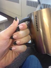 Almond Shaped Acrylic Nails With Black Tips Black Tip Almond Nails Gel Almond Acrylic Nails Black Almond Nails Fake Gel Nails