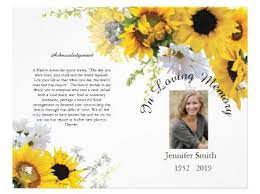 Bi Fold Sunflowers Bees Funeral Program Flyer Funeral Programs Funeral Program Template Flyer