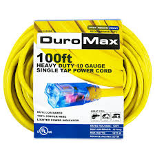Duromax Xpc10100a 100 Ft 10 3 Gauge Single Tap Extension Power Cord Yellow Outdoor Extension Cord Copper Wire Lights Cord