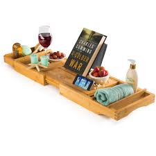 The latest on our store health and safety plans. Luxury Bamboo Bathtub Caddy Tray Expandable Sides Bath Caddy Tray Book Wine Glass Cell Phone Holder Walmart Com Walmart Com