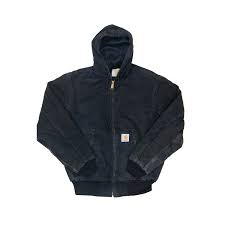 Vintage 90s Carhartt Black Denim Hoodie Bomber Jacket Kangaroo Pocket 90s Grunge Work Wear Medi Vintage Jacket Denim Hoodie Black Denim