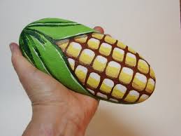 Corn Ear Of Corn Hand Painted Rock Fun Rock Art Garden Etsy Rock Painting Designs Garden Rock Art Hand Painted Rocks