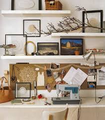 Office Above Desk Shelving Like The Staggering Of The Shelves To Create Dimension Home Simple Decor Floating Shelves