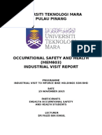 With experience and sometimes further training, occupational health and safety officers may become auditors, who inspect a workplace's level of compliance with health and safety standards. Occupational Safety And Health Mem603 Industrial Visit Report Personal Protective Equipment Safety