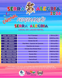 🎉🎭 Vem aí o Carnaval Serra Alegria 2026! 🎭🎉 Serra Negra já está pronta  para viver dias de muita alegria, música e diversão. Entre os dias 13 e 17  de fevereiro, a