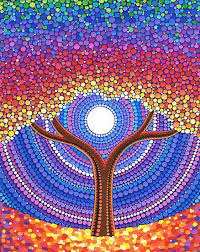 Según los puntillistas las líneas ascendentes, los colores cálidos y los valores claros. Secret Life Of Trees By Elspeth Mclean Puntillismo Paisaje Mandala Art Arte Aborigen