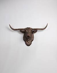 Large Bronze Longhorn Cow Head Wall Mount By White Faux