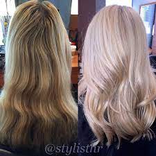 Champagne blonde centers around light locks with a pale blush or peachy tint, as soft and subtle as the color of your favorite bottle of bubbly. Transformation Faded Blonde To Pink Champagne Champagne Hair Champagne Blonde Champagne Blonde Hair