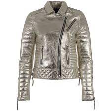 Hand Made Shiny Metallic Gold Silver Leather Motorcycle Biker Women Jacket Metallic Jacket Silver Jacket Real Leather Jacket