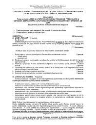 Programa definitivare în învăţământ pentru cultură civică şi educaţie socială. Subiecte Pedagogie Grad 2 Educatoare