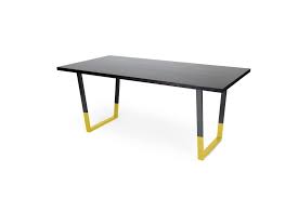 Black Ebonised Oak Dining Table With Trapezium Frame Legs In Black With Gold Fade