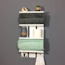 White Coastal Towel Rack With Hooks Bathroom Shelf With Etsy In 2020 Bathroom Shelves For Towels Towel Rack White Wall Shelves