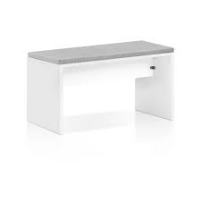 A rectangular seat is covered in white fabric with a nailhaed trim. Artiss Dining Bench Upholstery Seat Stool Chair Cushion Furniture White 90cm Bunnings Australia