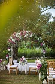 Outdoor Akad Nikah Ceremony Wedding Garden Aisle Pelamin Altar Plum Marsala Blush White Ch Tempat Pernikahan Dekorasi Perkawinan Dekorasi Pernikahan