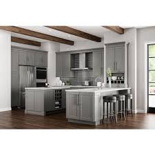 Lowes carried 2 cheapie cabinet types, one actually pretty decent: Hampton Bay Shaker Dove Gray Stock Assembled Farmhouse Apron Front Sink Base Kitchen Cabinet 36 In X 34 5 In X 24 In Ksbd36 Sdv The Home Depot Grey Shaker Kitchen Kitchen Cabinets Home