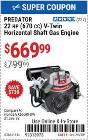 Get it as soon as fri, jul 16. Predator 22 Hp 670cc V Twin Horizontal Shaft Gas Engine Epa For 669 99 Harbor Freight Coupons