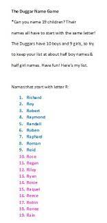The Duggar Name Game Can You Name 19 Children Their Names All Have To Start With The Same Letter The Duggars Have 10 Boys And 9 Boy Names Names Name Games