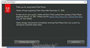 The adobe flash player distribution page contains links to the latest exe and msi standalone installers for windows (as well as versions for other adobe offers a page where you can download almost every version of flash player since version 2, including flash for windows, linux, mac os. Flash Player Pop Up Erinnert An Die Deinstallation Deskmodder De