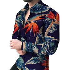 Flower Style Casual Men Shirt Long Sleeve And Slim Fit