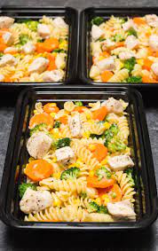 This recipe is an easy chicken meal prep recipe. Garlic Chicken Veggies Pasta Meal Prep Recipe