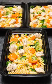 Meal prep garlic chicken and veggie pasta ingredients: Garlic Chicken Veggies Pasta Meal Prep Recipe