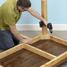 Attach two legs together with 2 brad nais and wood glue. How To Make A Diy Dining Table Set Lowe S