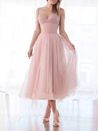 Auflösung von 0, wir bieten ihnen das beste schmuckstück und den kundendienst, truth & fable lace trim bridesmaid midi hochzeitskleid. A Linie Midi Brautkleid Rosa Blush Glitzer Tull Perlen Langarm Illusion Ausschnitt