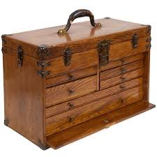 Wooden box covered in polychrome gesso with four major panels dedicated to osiris, anubis (twice), and khepri. Oakwood Toolbox 1920s 1930s Wooden Tool Boxes Old Tool Boxes Vintage Tools