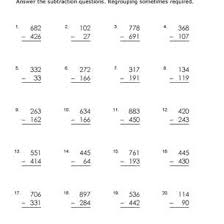 This pdf contains a nice mix of problems, with some requiring students to borrow only once for some and twice for others. 3 Digit Subtraction Worksheets Some Regrouping