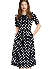 Black And White Polka Dot Summer Dress Women S Clothing Suiting Blazers Separates Dresses Womens Vintage Summer Polka Dot Wear To Wor Wear To Work Dress Clothes For Women Fashion Clothes Women