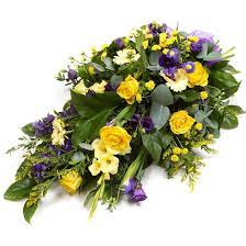 Lys davidson @ the flower studio sympathy flowers at this difficult time, i want you to depend on me to deliver a touching and personal tribute with your heartfelt sympathy. Purple Gold Spray Funeral Flowers Florist Barnsley