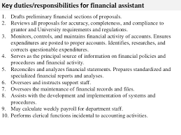 Find the best offers for duties responsibilities finance assistant among 580 job vacancies listed. Financial Assistant Job Description
