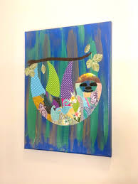 Patchwork Sloth Canvas Art Art Custom Art Canvas Art