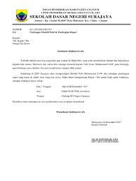 Contoh surat resmi perpisahan sekolah yang berkaitan dengan undangan rapat ujian nasional, dan untuk perpisahan kelas atau paturay tineung. Surat Undangan Maulid Nabi