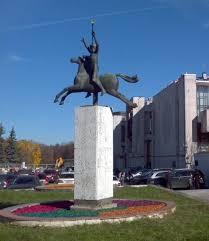 Sculpture next to the building of the Moscow State Academic Music ...