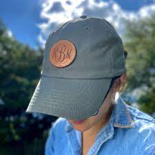 Monogrammed Leather Patch Dad Hat Leather Patches Monogram Hats Leather Hats