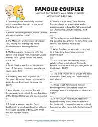 We have come up with these great bride and groom trivia questions to really get the wedding party started. Pop Culture Games Famous Couples Trivia