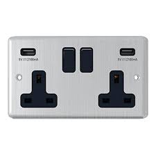 Average rating:4.6out of5stars, based on70reviews70ratings. Alliance Electrical Satin Chrome Classical 2 Gang Socket W Usb Charging Ports Black Insert Plastic Rocker Switches 13 Amp Double Plug Socket Dual Usb Power Outlet Buy Online In Dominica At Dominica Desertcart Com