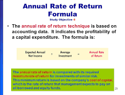 Check spelling or type a new query. What Is The Annual Rate Of Return Formula
