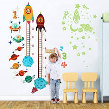 Ourwarm Planets Rocket Wall Sticker Baby Height Growth Chart Glow In The Dark Stickers Growth Chart For Kids Bedroom Nursery Home Decorations