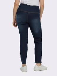 Stretch-Jeans mit überlappendem Bund in dark blue | sheego