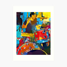 Shamanic drum in woman hand and ornament painting effect. Drum Kit Wall Art Redbubble